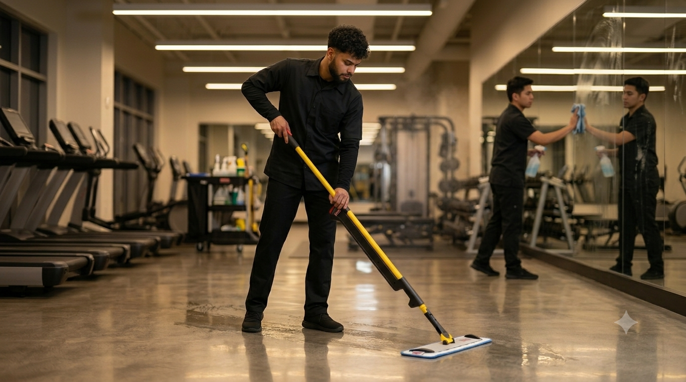 UrbanShine team cleaning a gym floor
